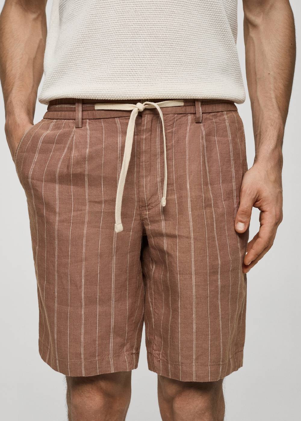 Mango Gestreife Bermudashorts aus 100 % Leinen mit Kordelzug Kostenloser Versand international
