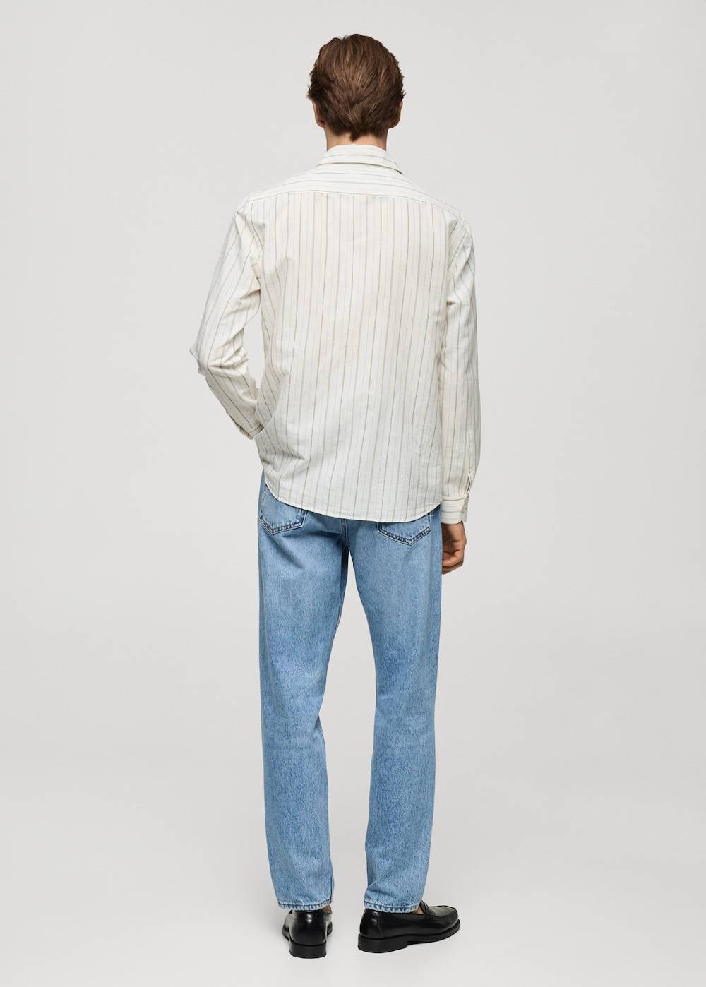 Mango Gestreiftes Regular-Fit-Hemd aus Leinen mit Baumwolle Online Outlet