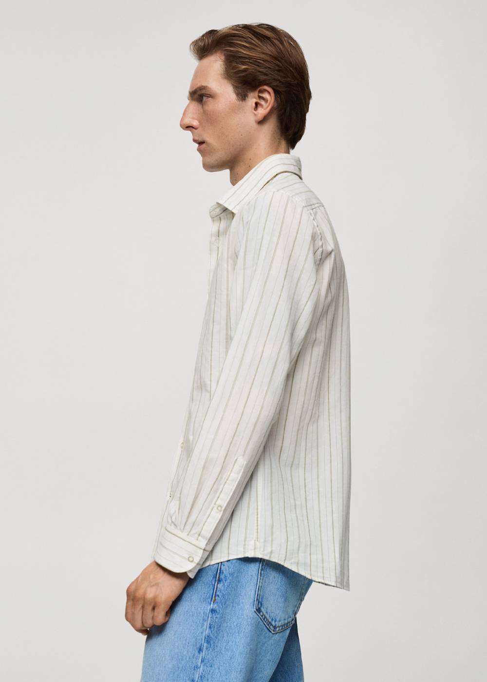 Mango Gestreiftes Regular-Fit-Hemd aus Leinen mit Baumwolle Online Outlet