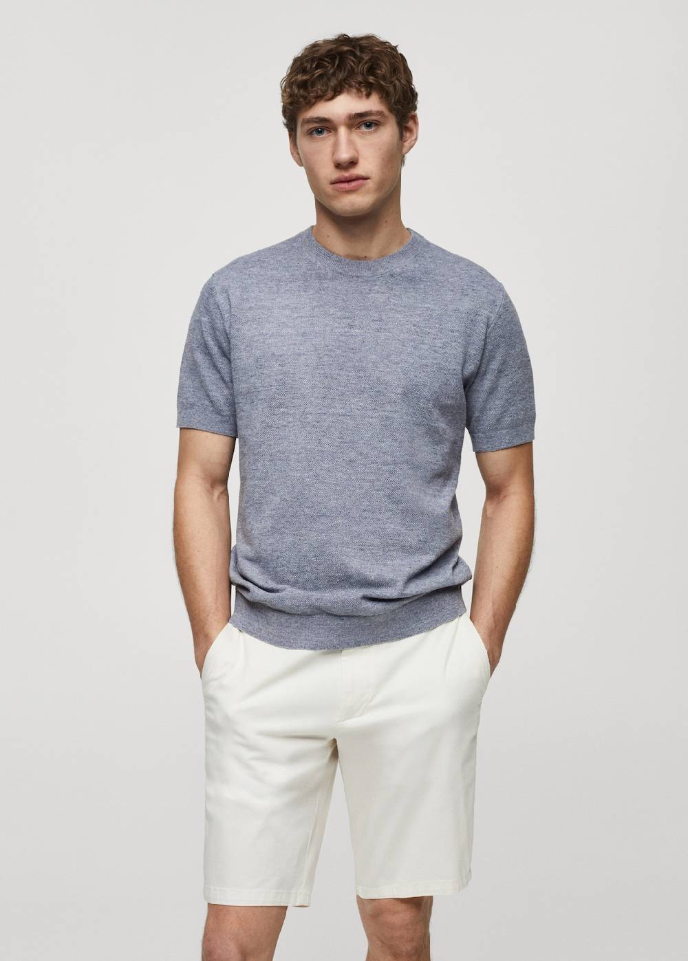 Mango Strukturiertes Strick-T-Shirt aus Baumwolle Zeitbegrenzte Promotion
