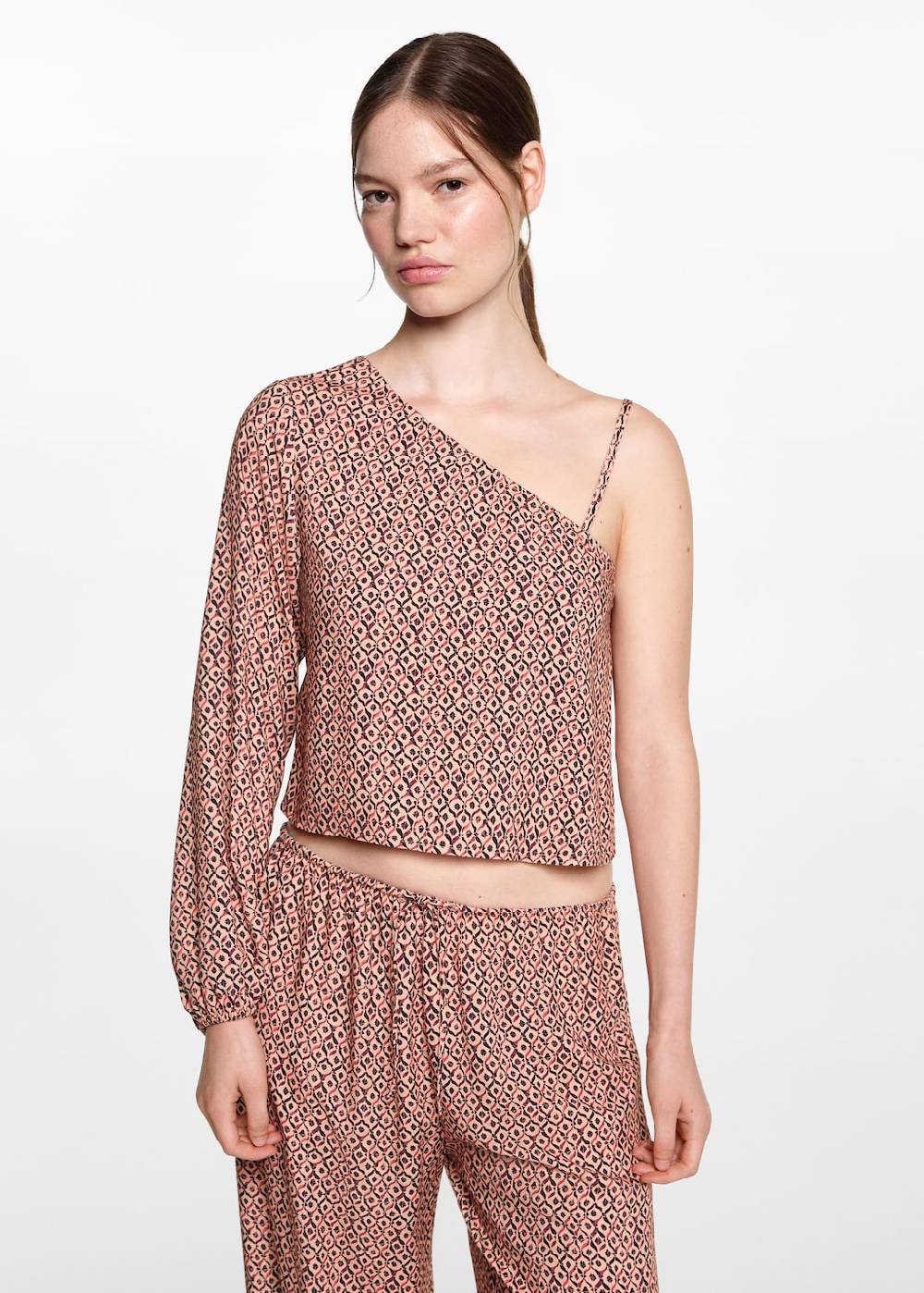 Mango Asymmetrische Bluse mit Motiv Valentinstagsangebot