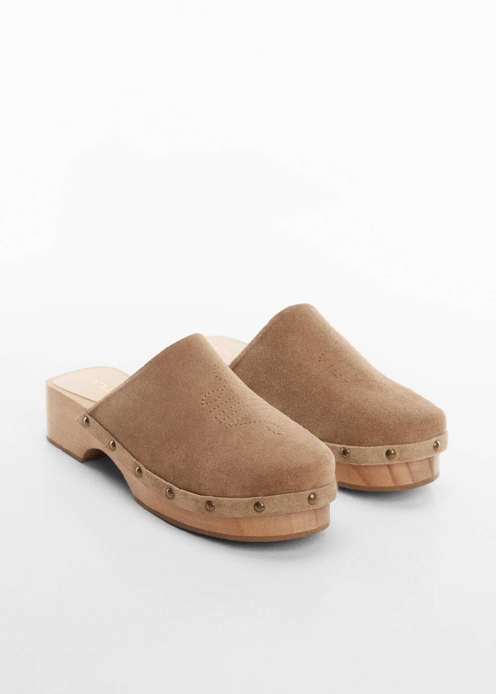 Mango Leder-Clogs mit Nieten Tiefpreis
