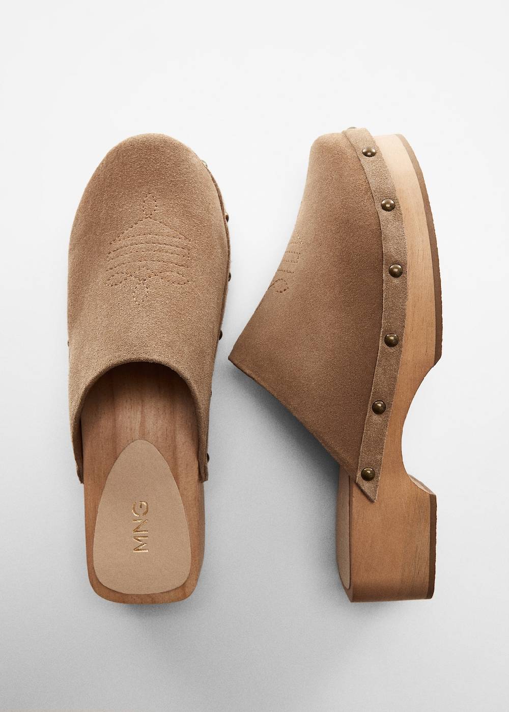 Mango Leder-Clogs mit Nieten Tiefpreis