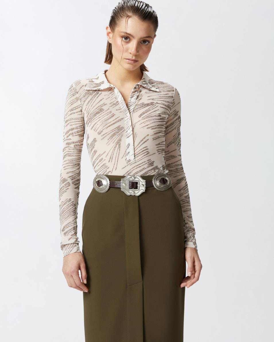 Pinko Langarm-Poloshirt mit Glitzerprint Kostenloser Versand international