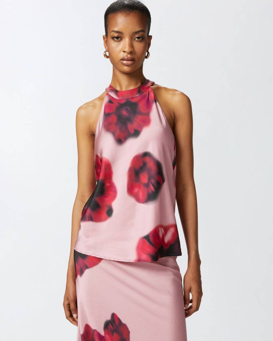 Pinko Ärmelloses Top aus Satin mit Blumenprint Rabatt