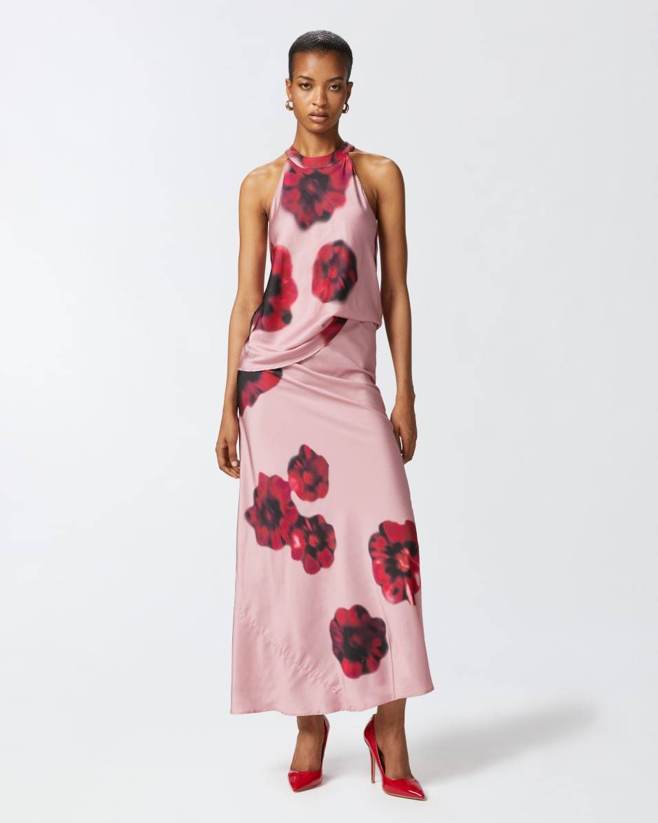 Pinko Ärmelloses Top aus Satin mit Blumenprint Rabatt