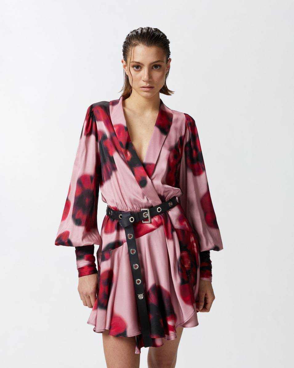 Pinko Tief ausgeschnittenes Minikleid mit Blumenprint Großer Ausverkauf