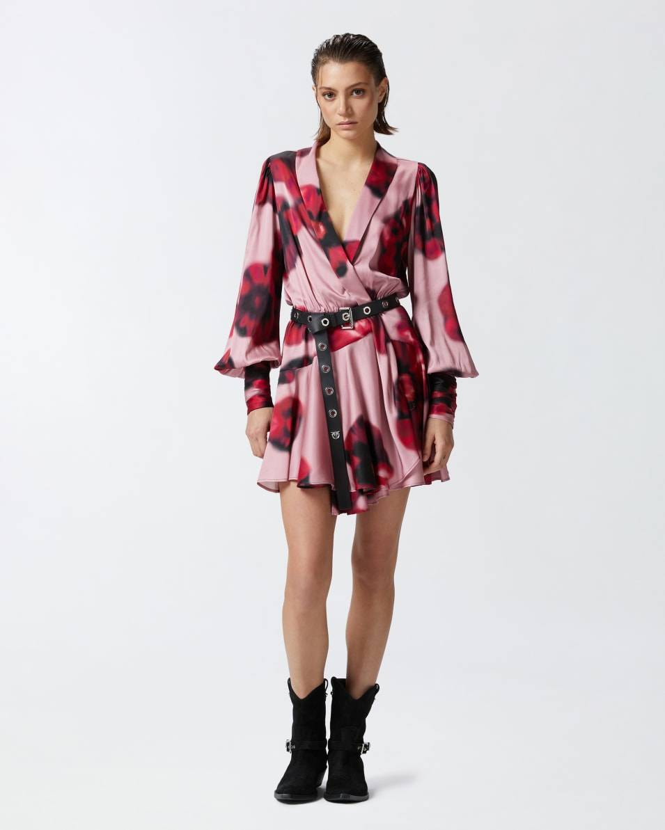 Pinko Tief ausgeschnittenes Minikleid mit Blumenprint Großer Ausverkauf