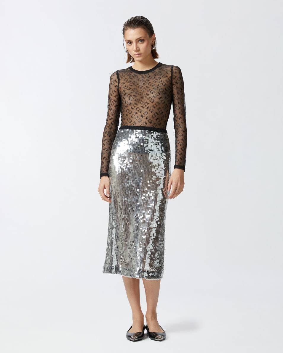 Pinko Langarm-Shirt aus transparenter Spitze Monogram Wochenangebot