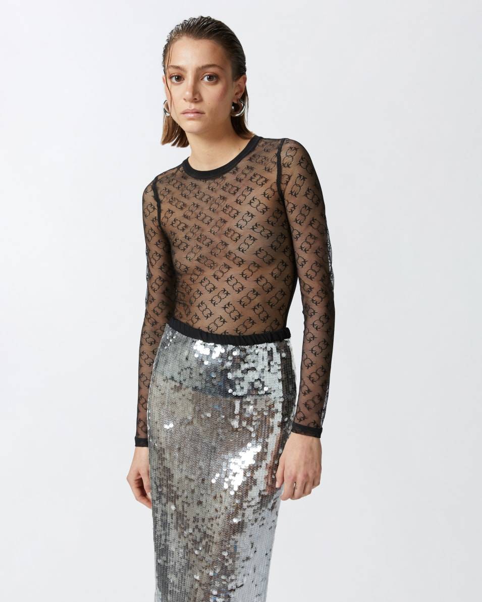 Pinko Langarm-Shirt aus transparenter Spitze Monogram Wochenangebot