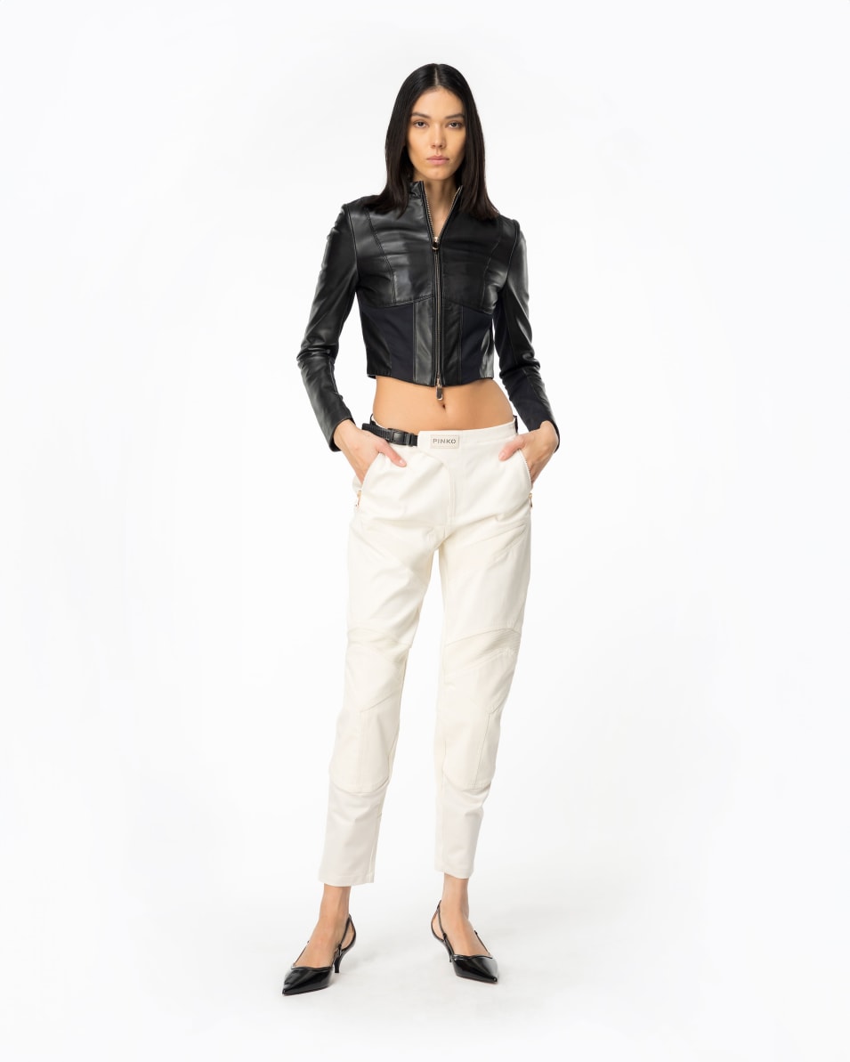 Pinko Kurze Bikerjacke aus Leder und Textil Angebote