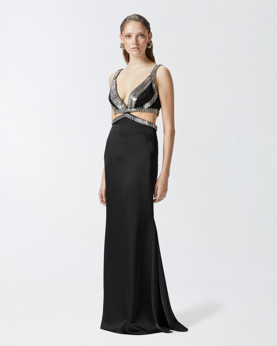 Pinko Elegantes langes Kleid mit Metallic-Stickerei 50% Rabatt mit kostenlosem Versand