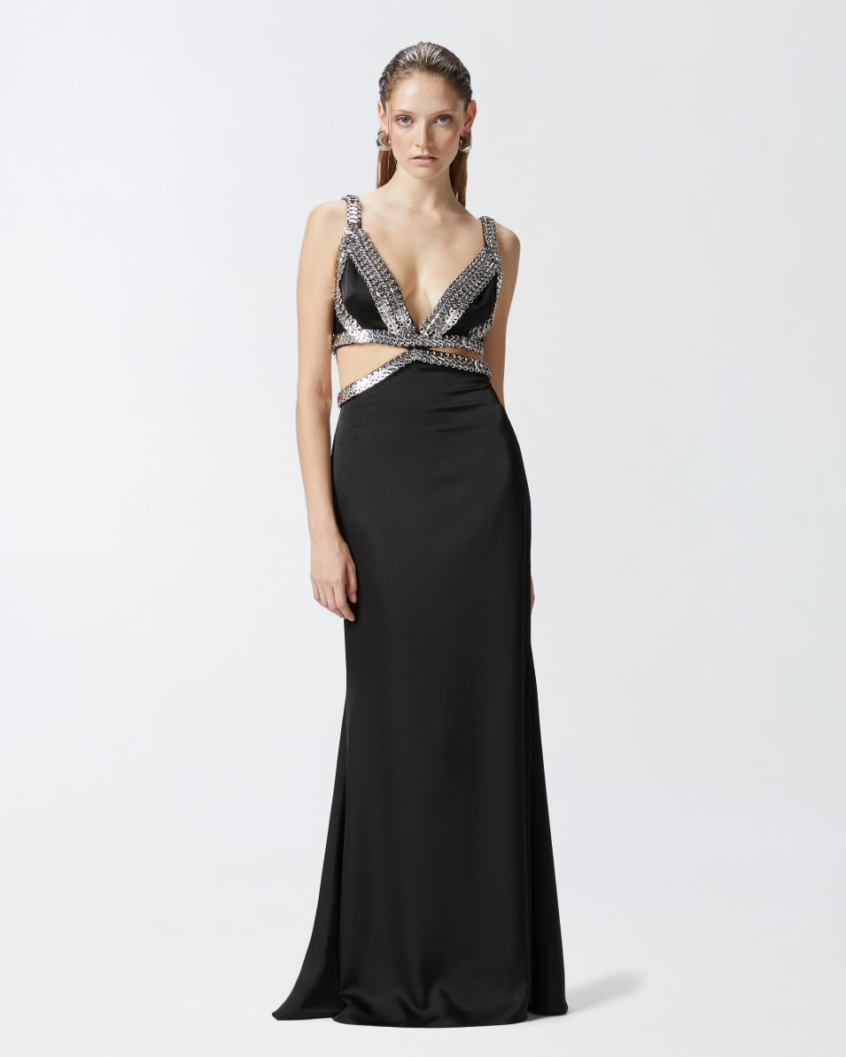 Pinko Elegantes langes Kleid mit Metallic-Stickerei 50% Rabatt mit kostenlosem Versand