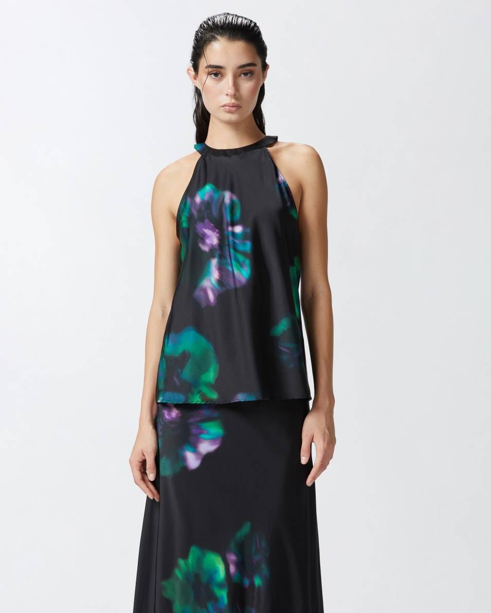 Pinko Ärmelloses Top aus Satin mit Blumenprint Vierteljährliche Förderung
