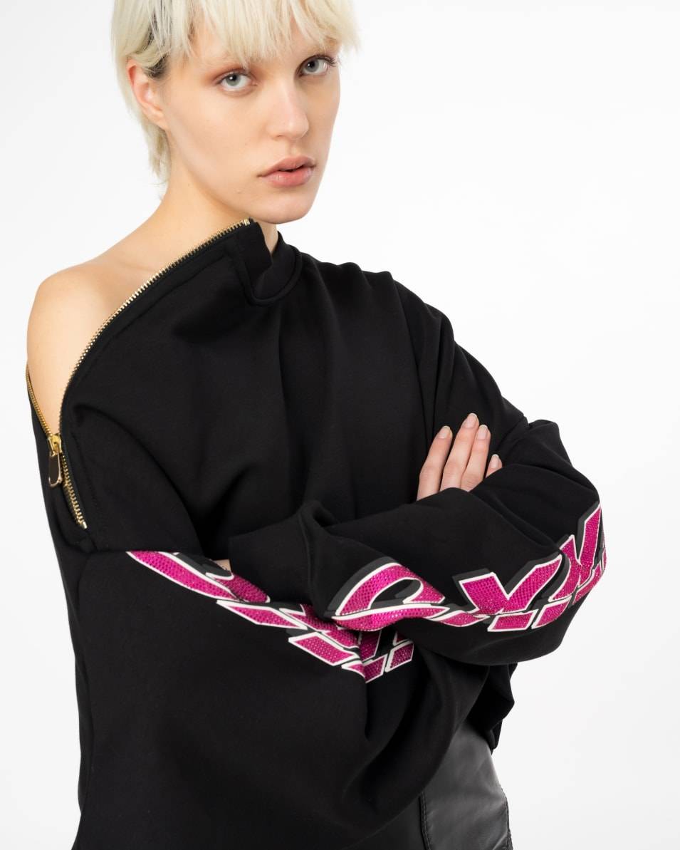 Pinko Crop-Sweatshirt mit strassbesetztem Print Blitzverkäufe