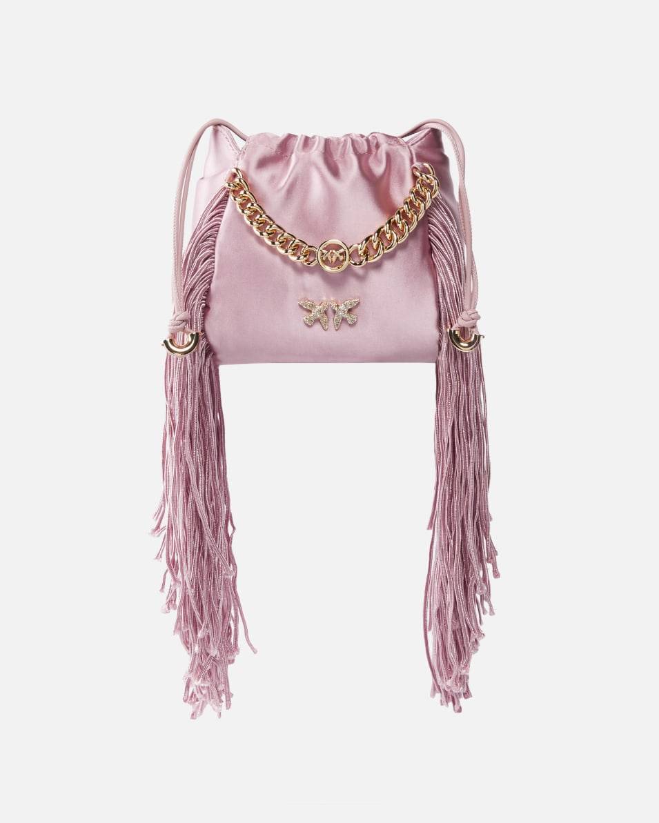 Pinko Minitasche im Clutch-Stil aus Satin mit Fransen Preisnachlass