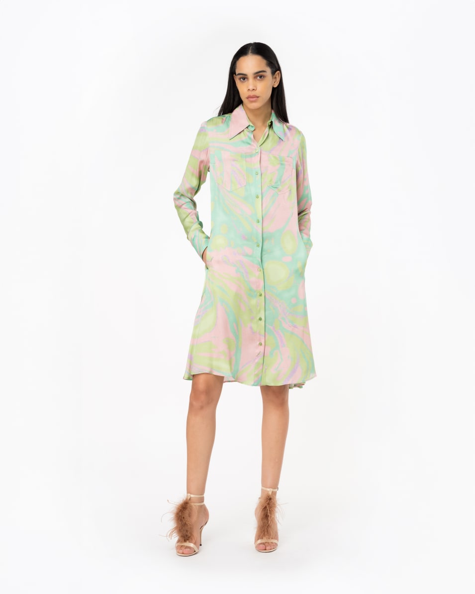 Pinko Hemdblusenkleid Satin Splash-Print Sonderangebote
