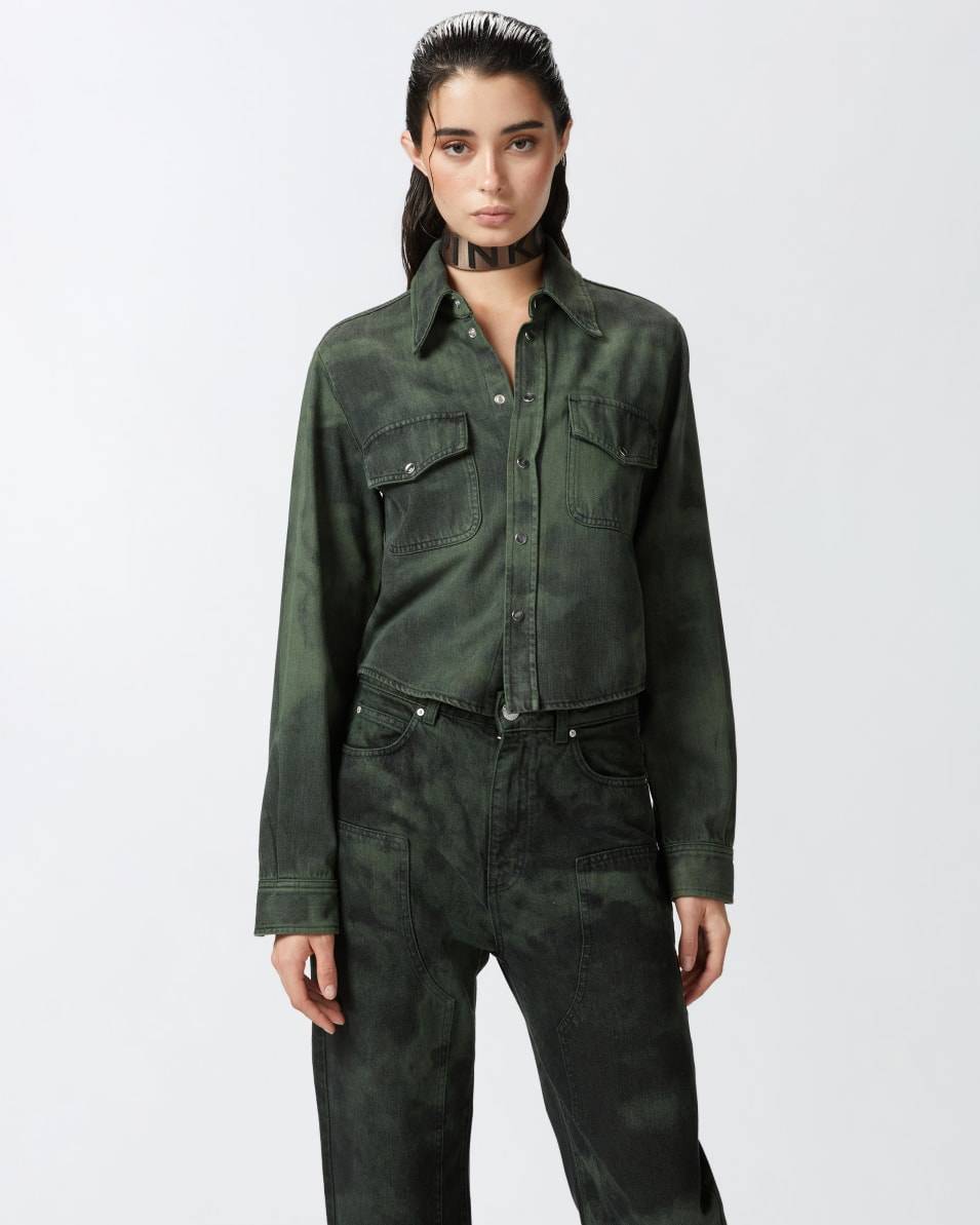 Pinko Bluse aus Black Spotted Denim im Angebot