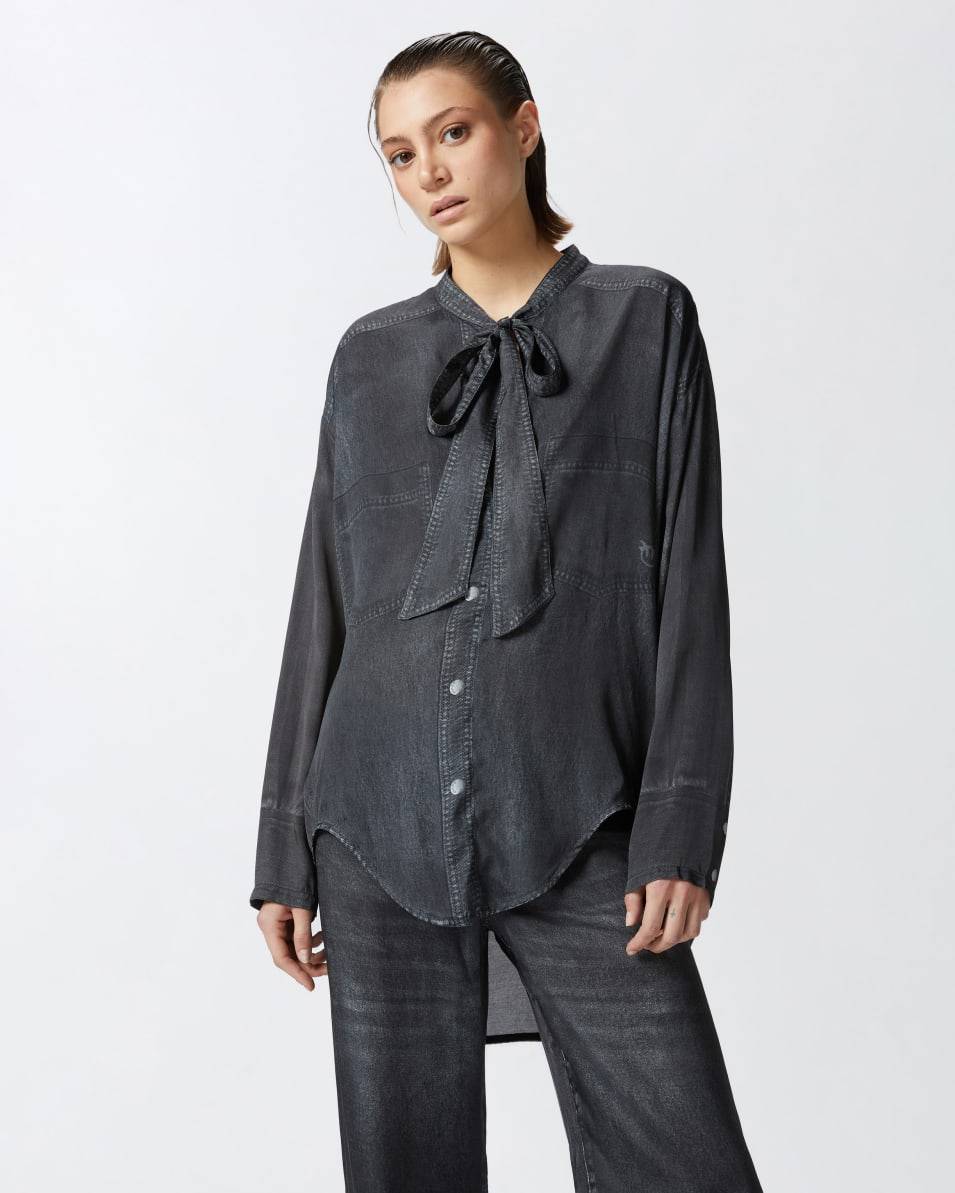 Pinko Leichte Bluse mit schwarzem Denim-Print Discount Store für neue Produkte