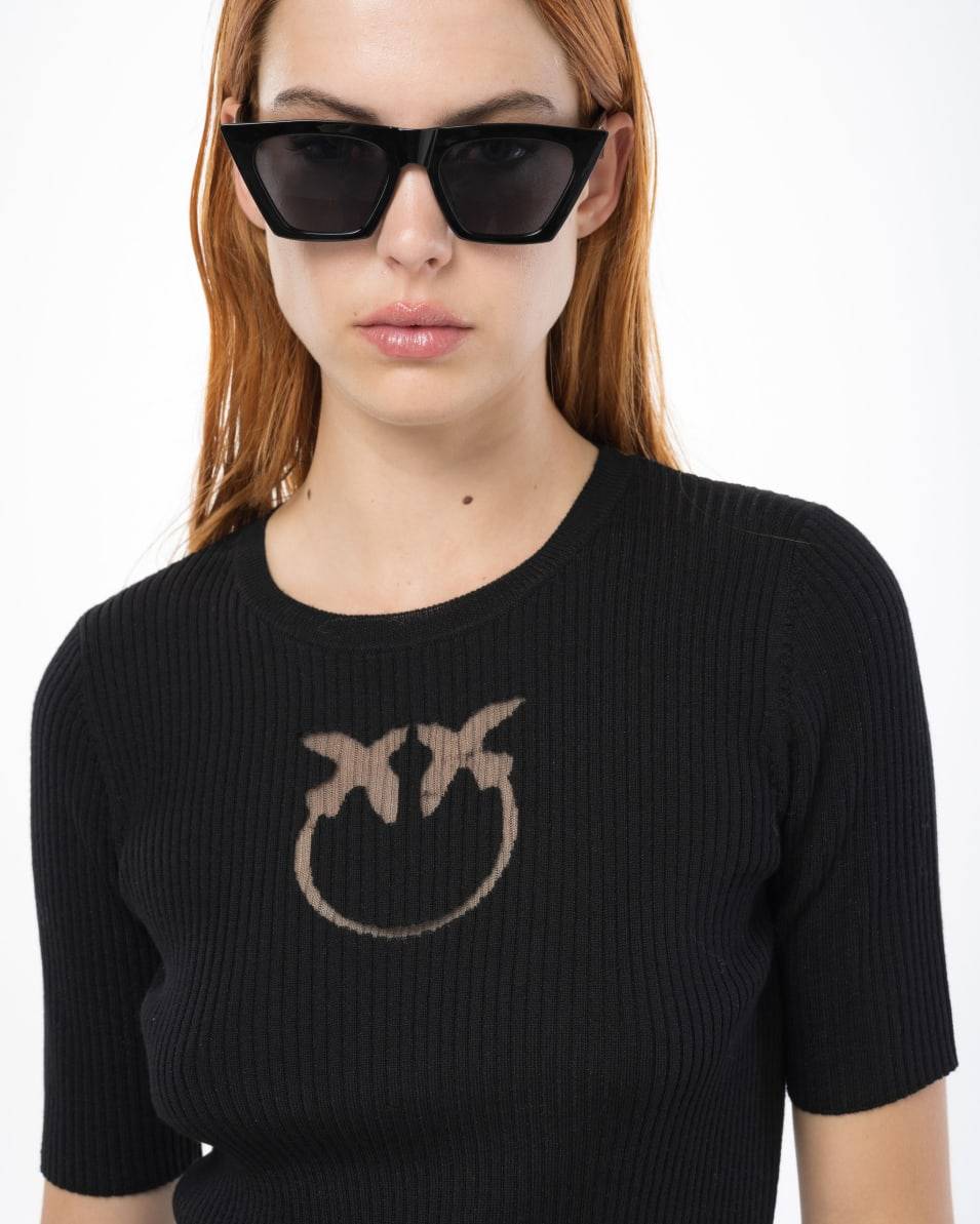 Pinko Halbarmpullover mit Logo aus Wolle Riesige Ersparnisse