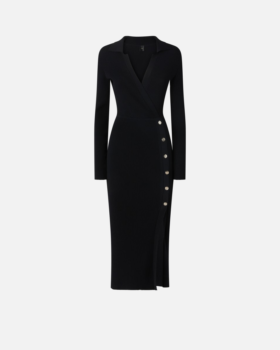 Pinko Langes Rippstrickkleid mit goldenen Knöpfen Cyber Monday