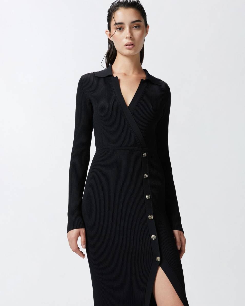 Pinko Langes Rippstrickkleid mit goldenen Knöpfen Cyber Monday