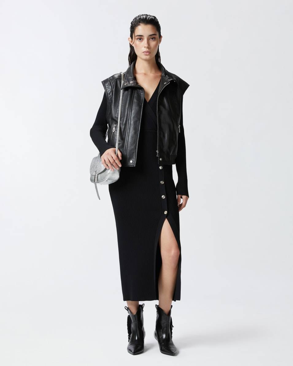 Pinko Langes Rippstrickkleid mit goldenen Knöpfen Cyber Monday