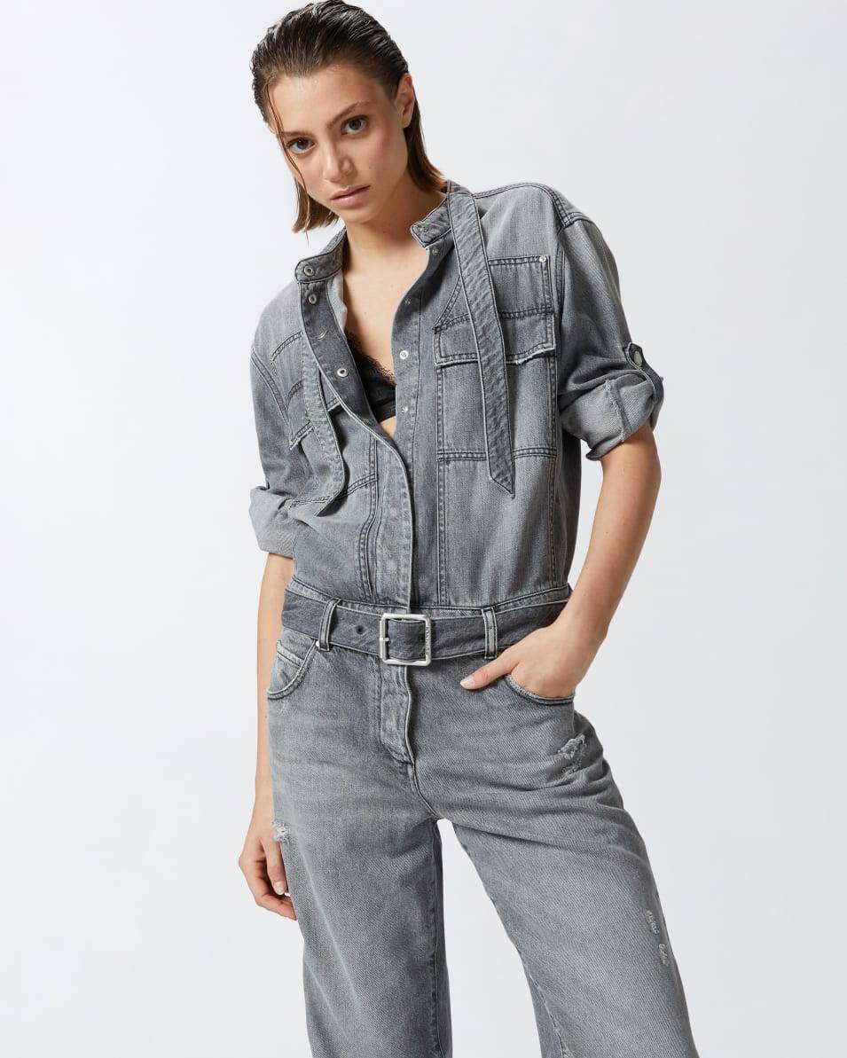 Pinko Hellgrauer Jeans-Jumpsuit Exklusive Angebote