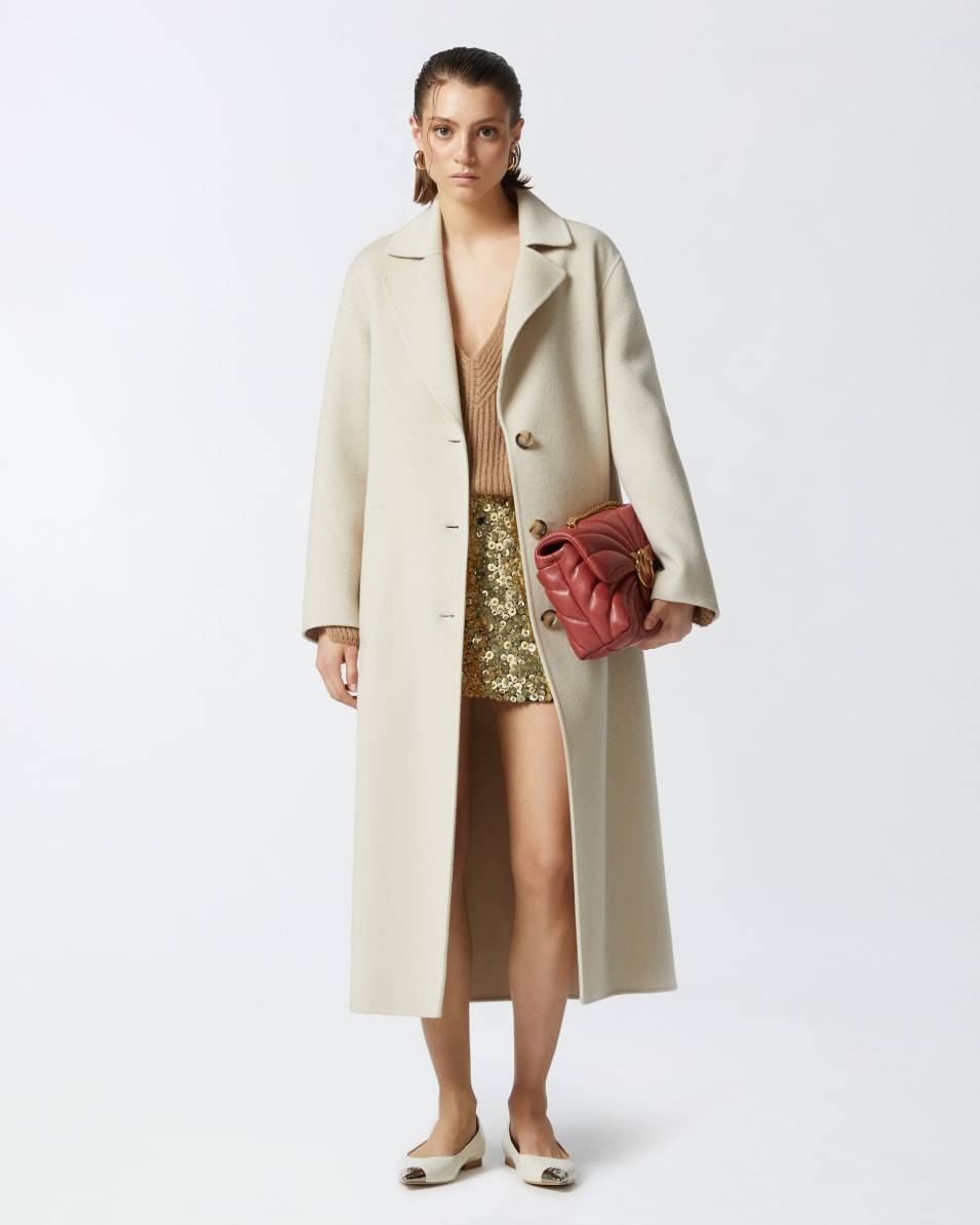 Pinko Langer Mantel mit Gürtel aus Double-Wollstoff Fabrik Onlineshop