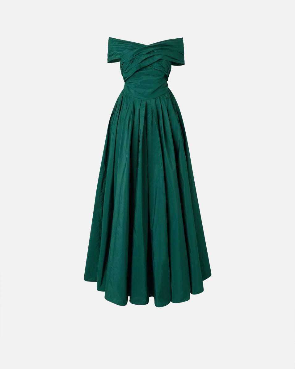 Pinko Schulterfreies elegantes langes Taftkleid Exklusivangebot