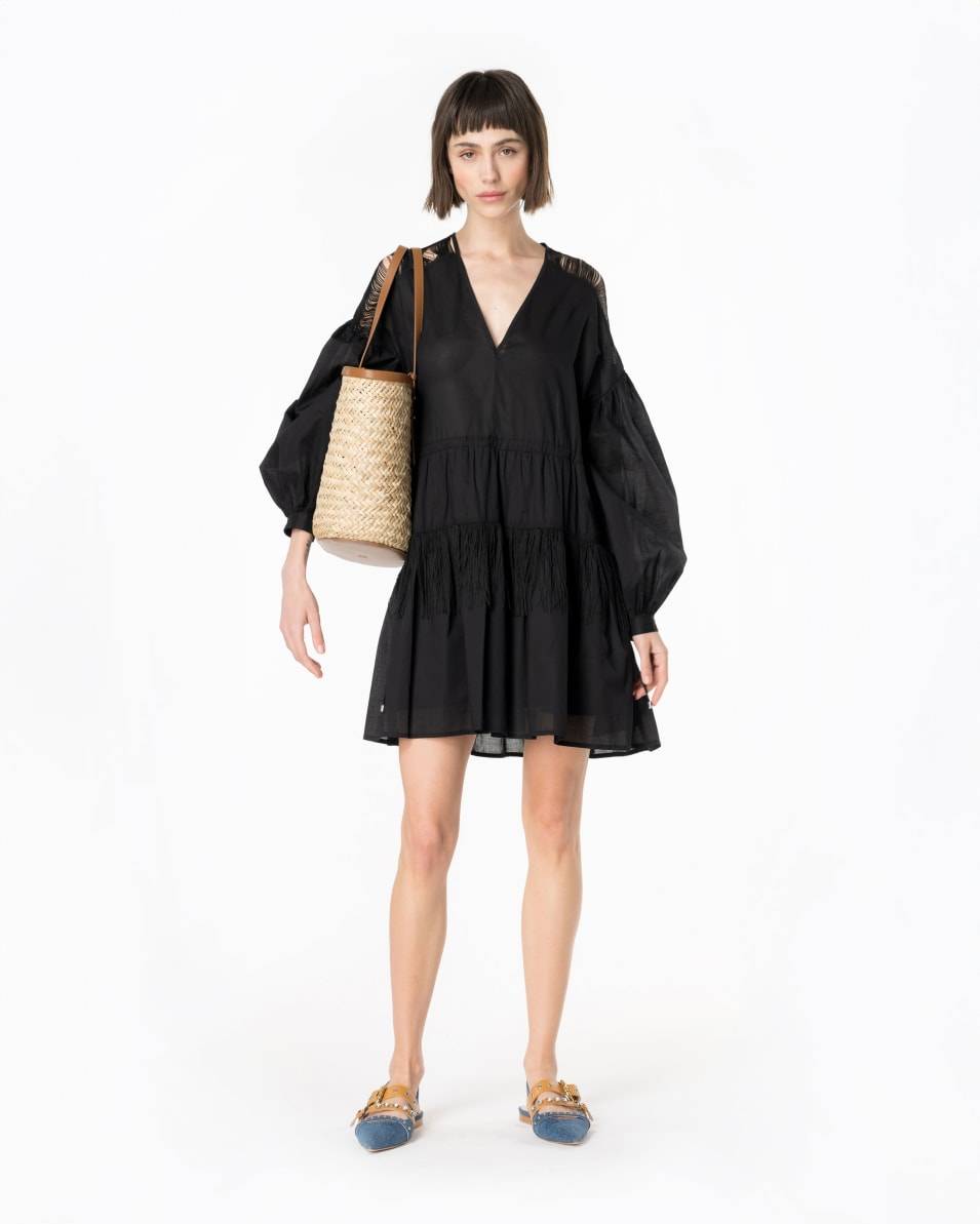 Pinko Mini-Musselinkleid mit Fransen Neueste Stile