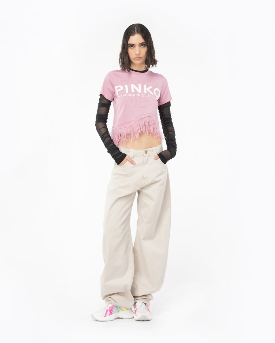 Pinko T-Shirt PINKO Cities mit Federn Letzter Tag