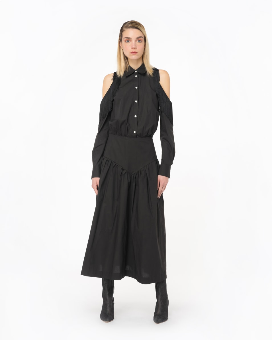 Pinko Schulterfreies Hemdblusenkleid mit Fransen Vierteljährliche Förderung