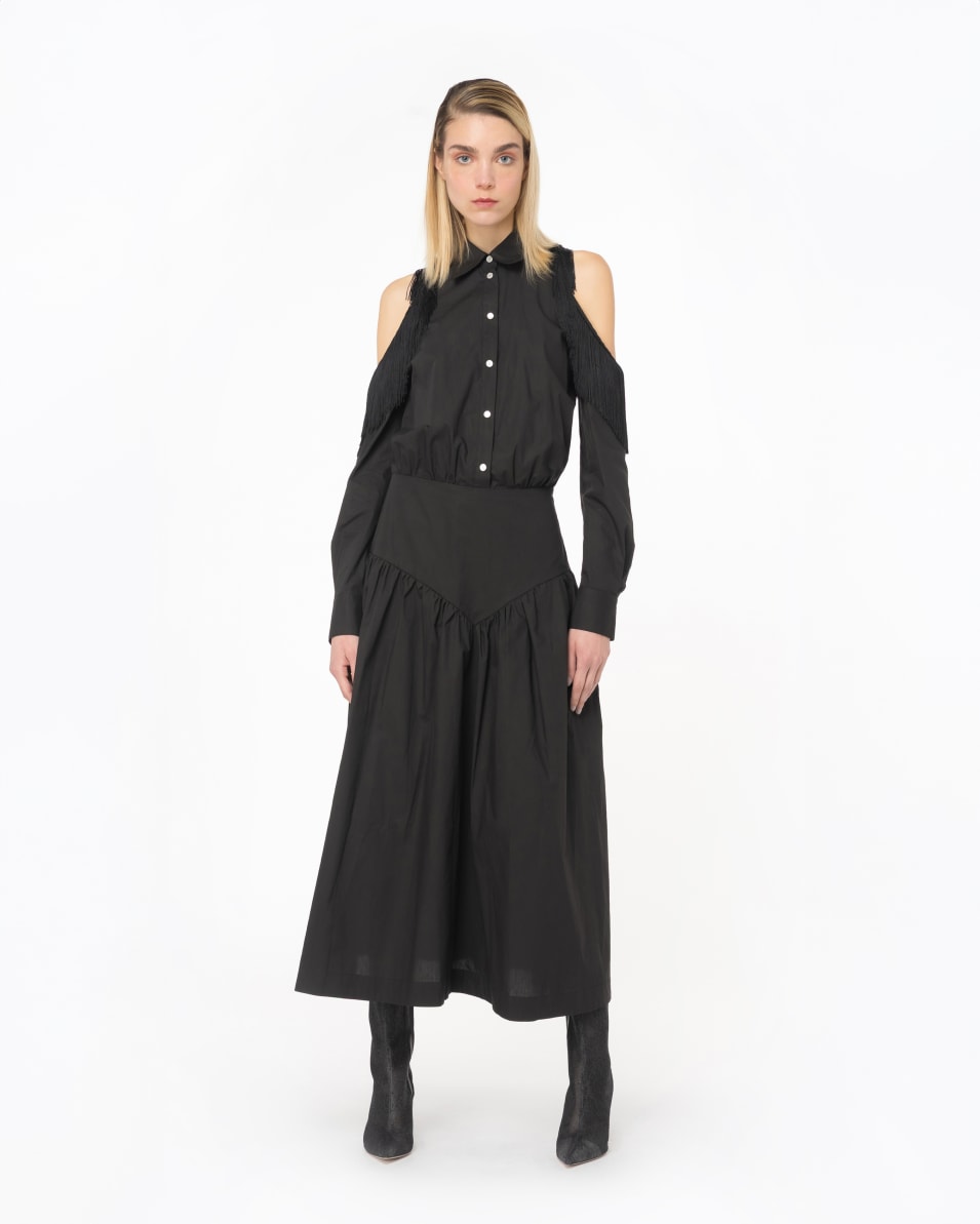 Pinko Schulterfreies Hemdblusenkleid mit Fransen Vierteljährliche Förderung