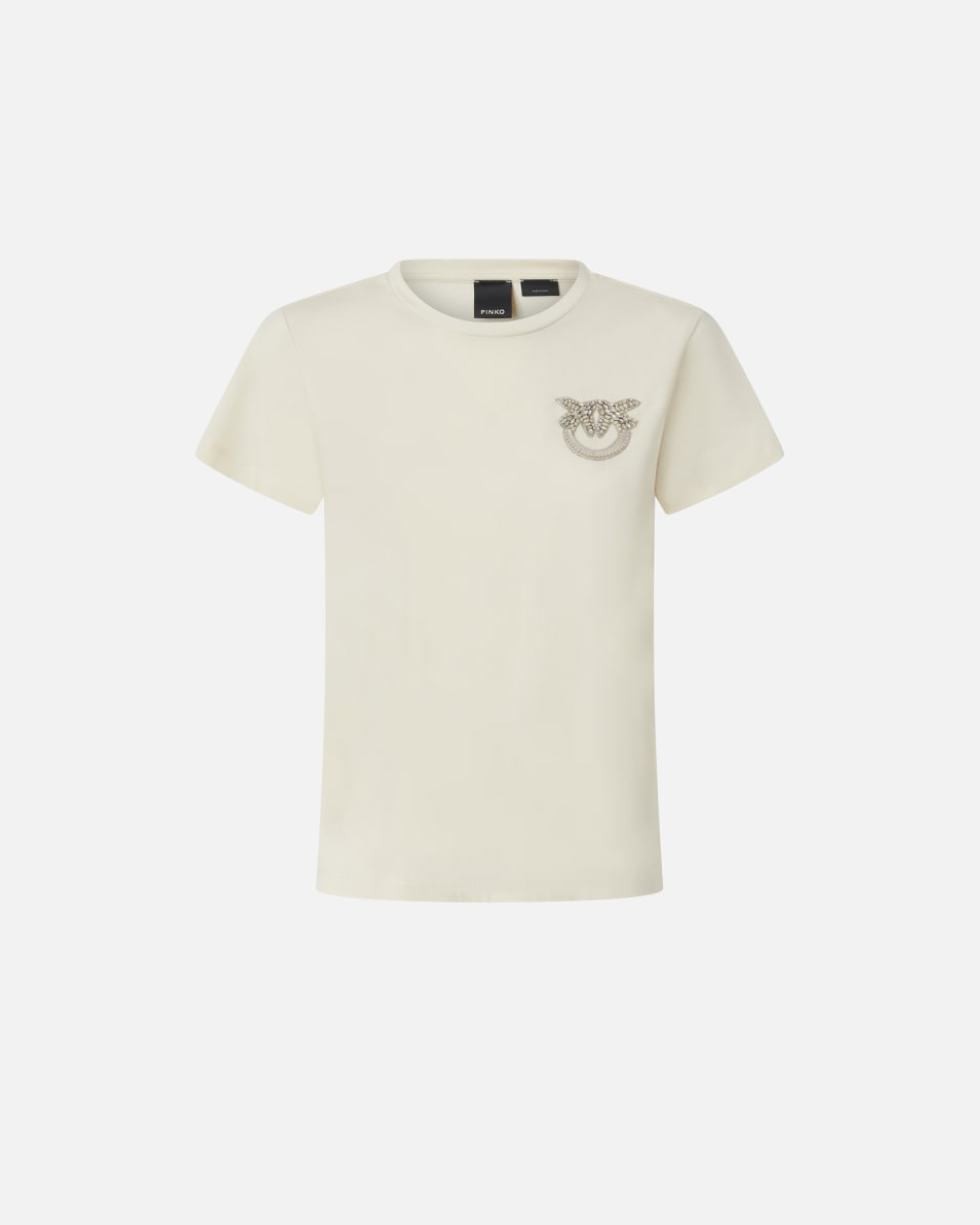 Pinko Kurzarm-T-Shirt mit Love Birds-Schmuckstickerei Vierteljährliche Förderung