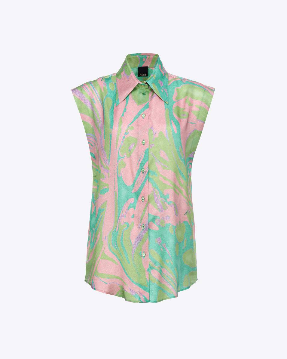 Pinko Bluse mit Flügelärmel aus Satin mit Splash-Print Black Friday Preise