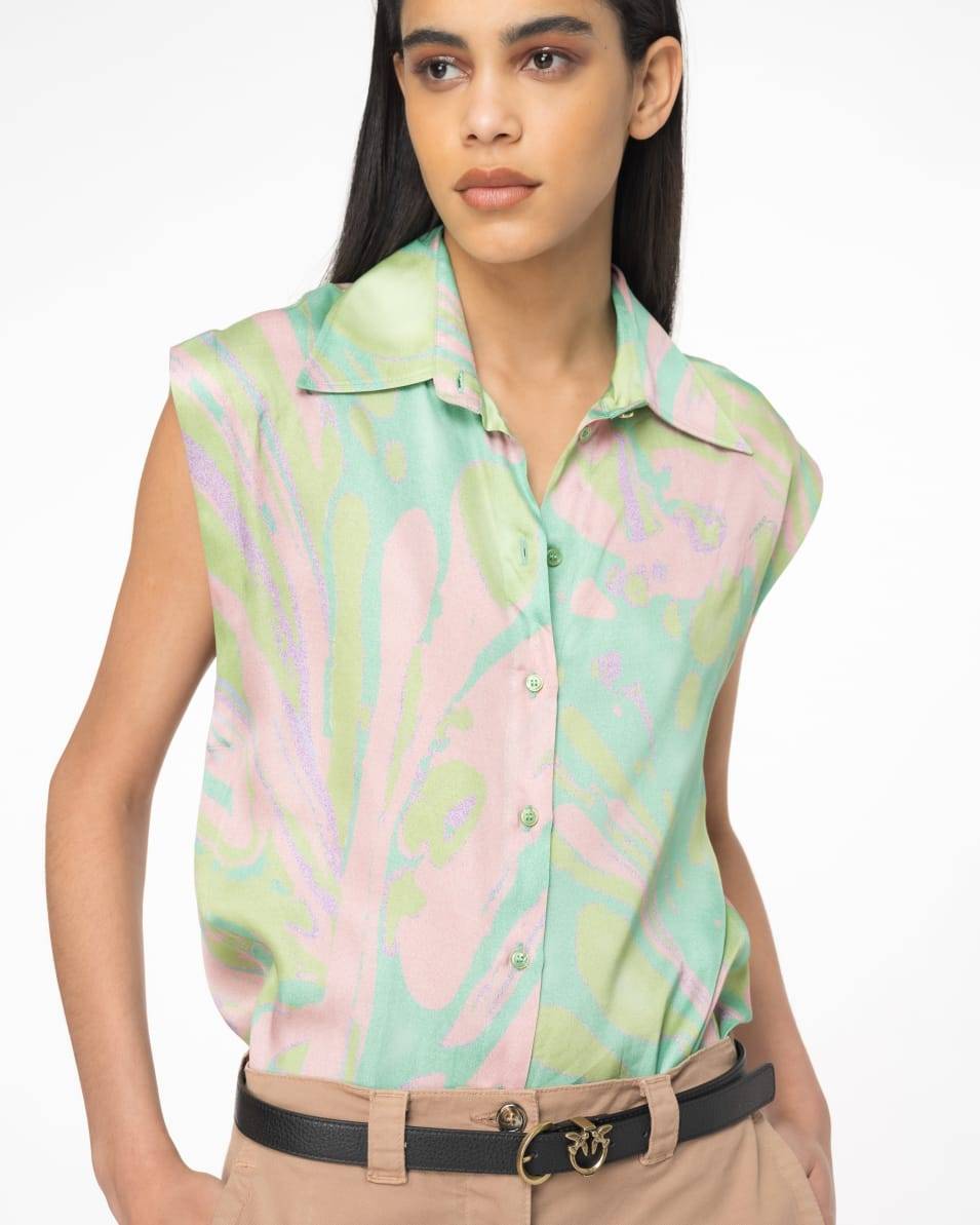 Pinko Bluse mit Flügelärmel aus Satin mit Splash-Print Black Friday Preise