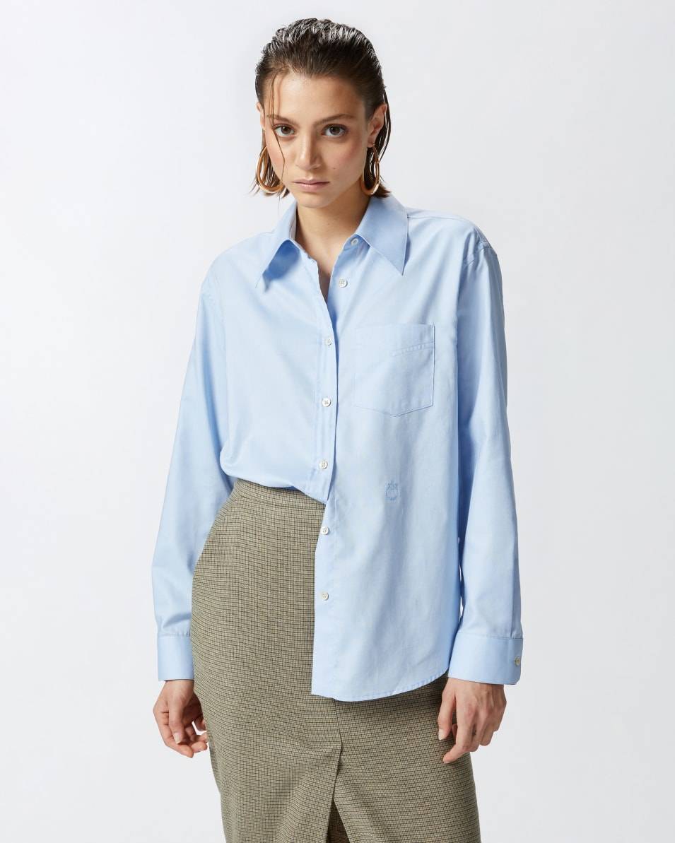 Pinko Azurblaue Oxford-Baumwollbluse Letzter Tag