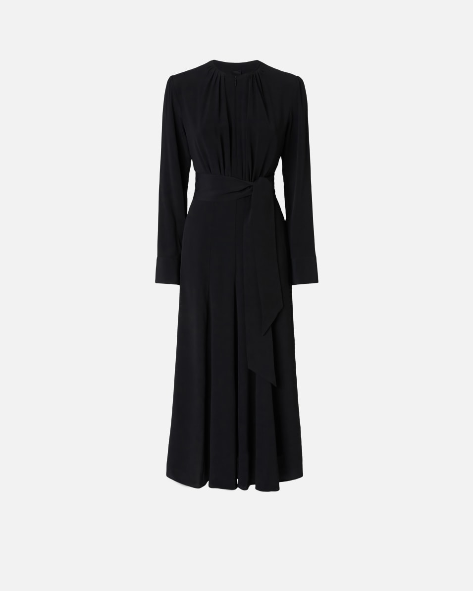 Pinko Langes Kleid aus Seidenmischgewebe mit Gürtel und langen Ärmeln Bis zu 50% Rabatt