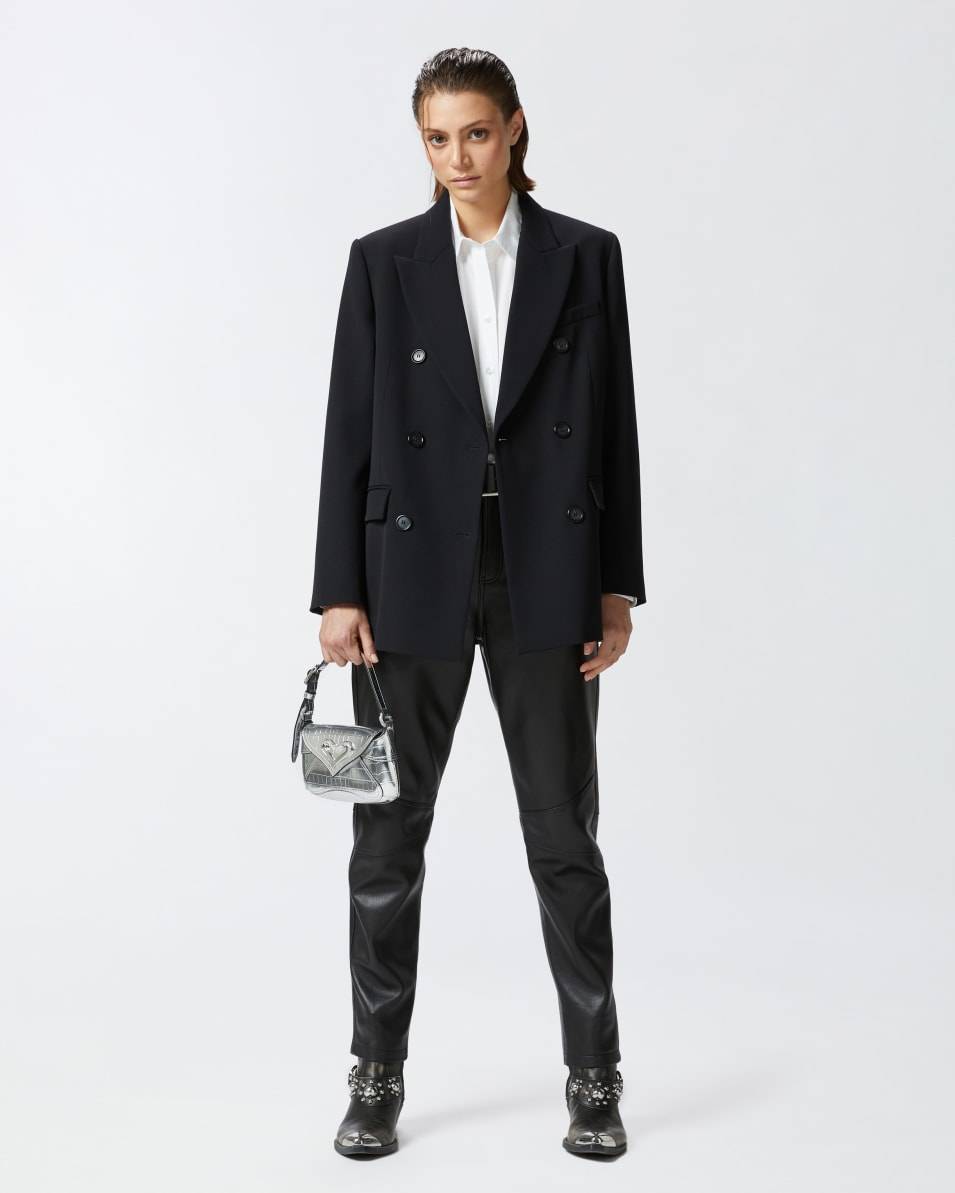 Pinko Zweireihiger Oversize-Blazer aus Wollmix-Twill Vierteljährliche Förderung