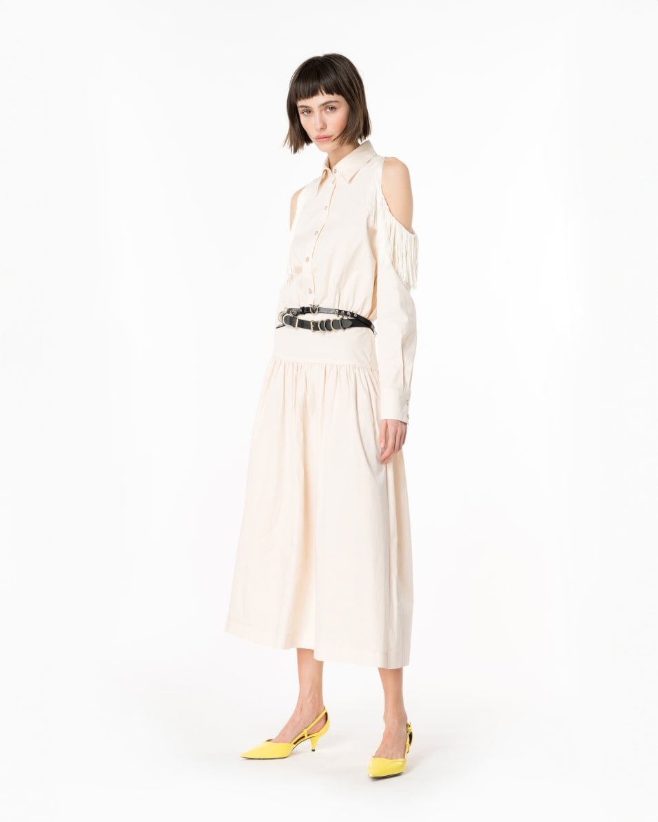 Pinko Schulterfreies Hemdblusenkleid mit Fransen im Angebot