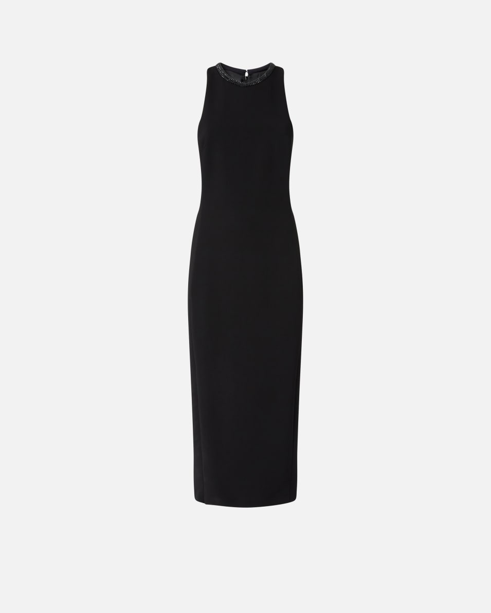 Pinko Schwarzes Schlauchkleid mit strassbesetztem Ausschnitt Begrenztes Angebot