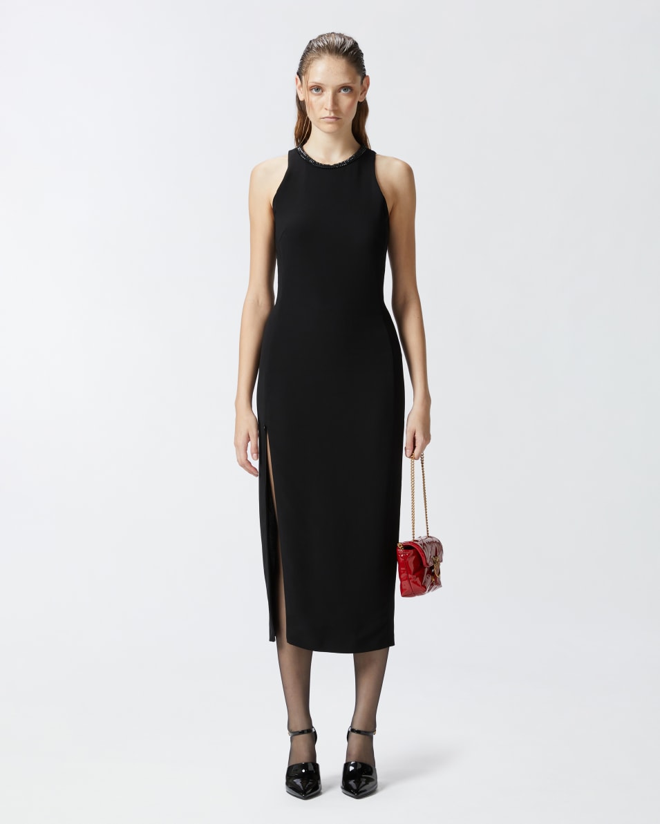 Pinko Schwarzes Schlauchkleid mit strassbesetztem Ausschnitt Begrenztes Angebot