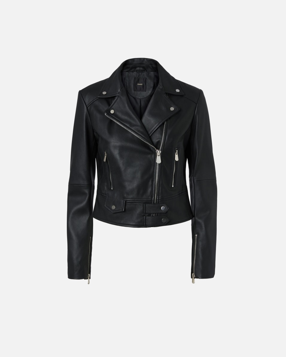 Pinko Kurze Bikerjacke aus Nappaleder mit Reißverschluss Preisnachlass