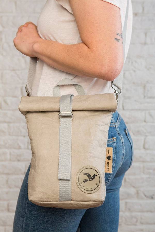 Papero PAPERO Lunchbag Handtasche aus Papier RACOON Pausenbrot vegan nachhaltig zollfrei