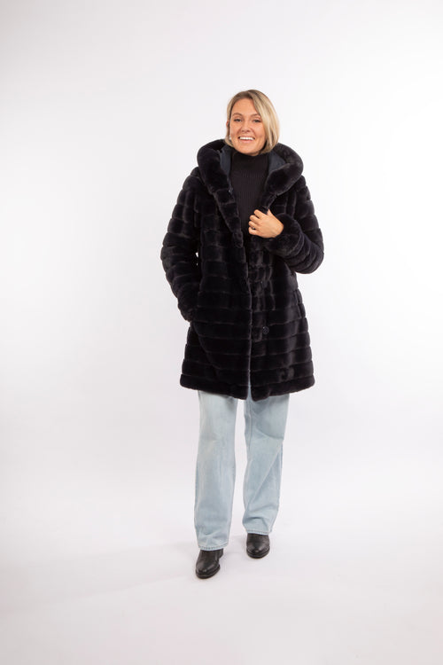 Petite M. Kunstpelz Jacke reversible in Dunkelblau Clearance-Verkauf