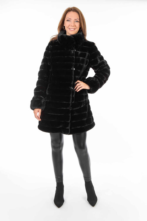 Petite M. Kunstpelz Jacke zum Wenden Schwarz Fabrikladen