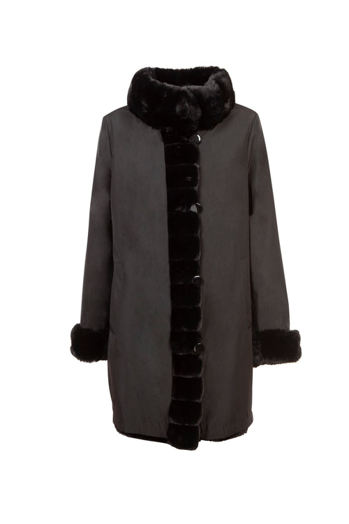 Petite M. Kunstpelz Jacke zum Wenden Schwarz Fabrikladen