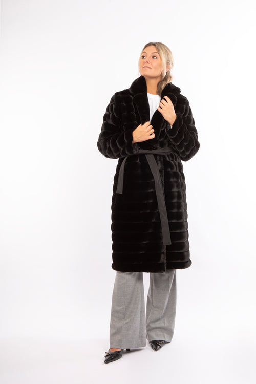 Petite M. Kunstfell Trenchcoat in Schwarz Black Friday Preise