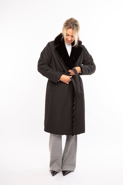 Petite M. Kunstfell Trenchcoat in Schwarz Black Friday Preise